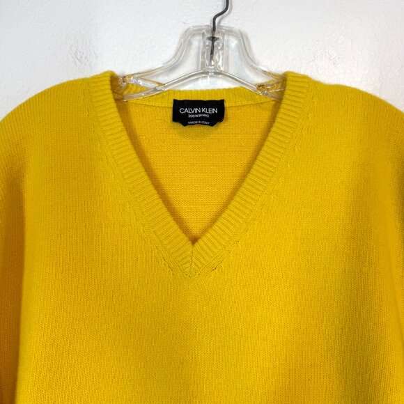 Calvin Klein Italian Wool Yellow Sweater V-Neck Made in Italy Medium - Picture 3 of 11